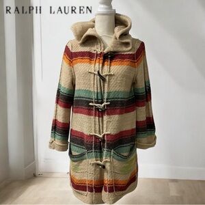 RALPH LAUREN Rare Vtg Striped Cotton Hooded Toggle Sweater Coat Woman’s Sz S